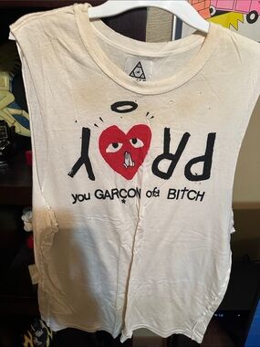 UNIF Cream Tank Top with Red Heart Graphic